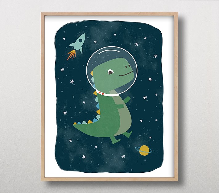 Minted® Dinos in Space Framed Art by Annie Holmquist | Pottery Barn Kids