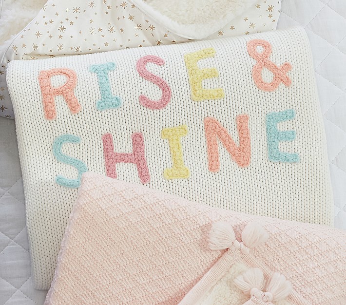 Sweater Knit Applique Rise &amp; Shine baby Blanket