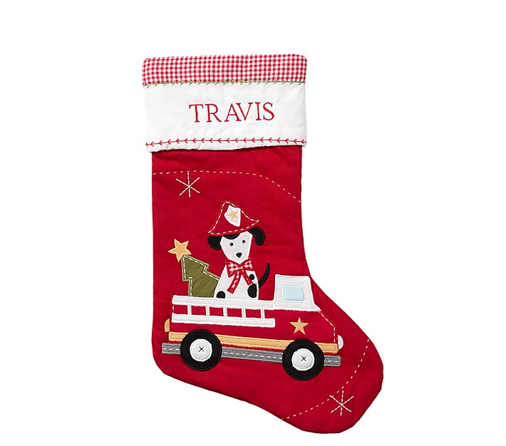 Firetruck Dog Quilted Christmas Stocking