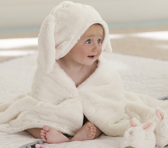 Faux Fur Bunny Baby Hooded Towel