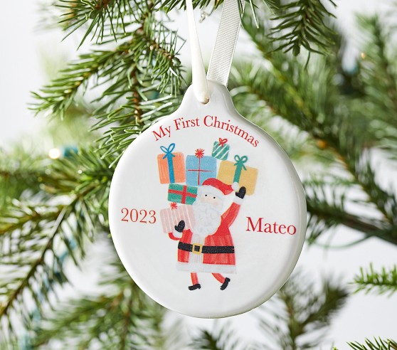 My First Christmas Personalized Ceramic Disc Ornament | Pottery Barn Kids
