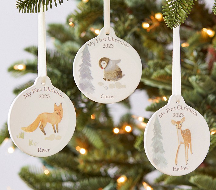 My First Christmas Baby Animals Personalized Ceramic Disc Ornament
