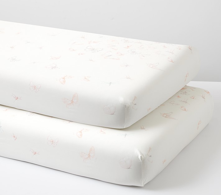 Monique Lhuillier Ethereal Butterfly Sateen Crib Fitted Sheet Bundle - Set of 2