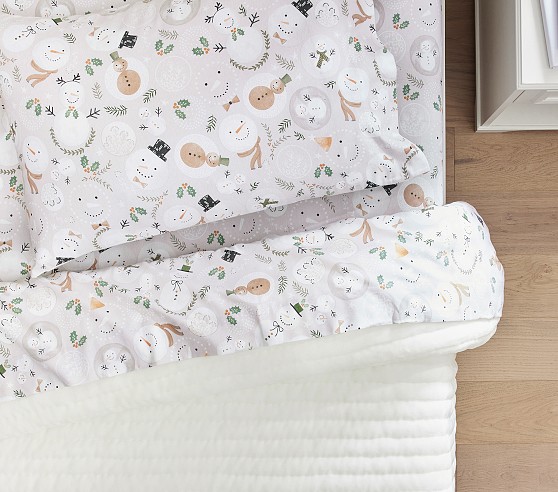 Snowmen Organic Flannel Sheet Set | Pottery Barn Kids