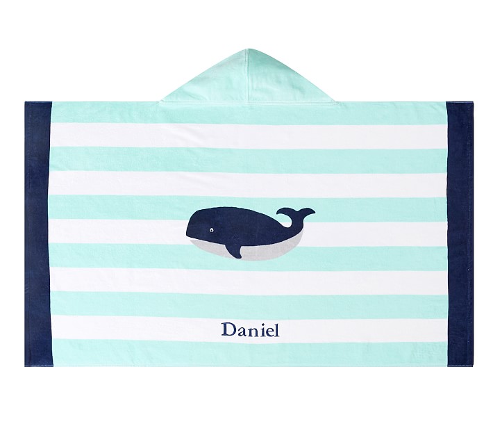 Whale Stripe Kid Beach Hooded Towel