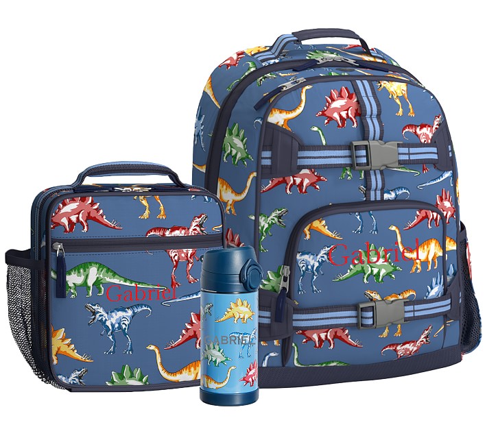 Mackenzie Blue Multi Dinos Backpack u0026 Lunch Bundle, Set Of 3 | Pottery Barn  Kids