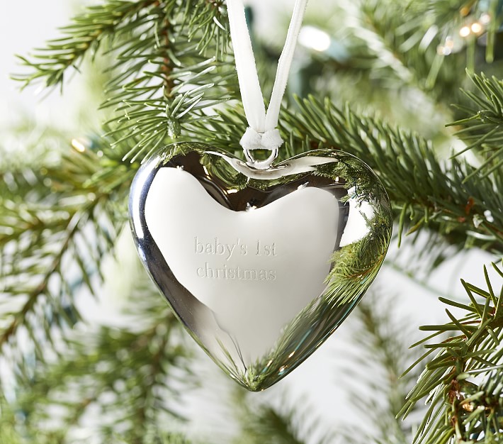 Baby's First Christmas Nickel Plated Heart Shaped Ornament