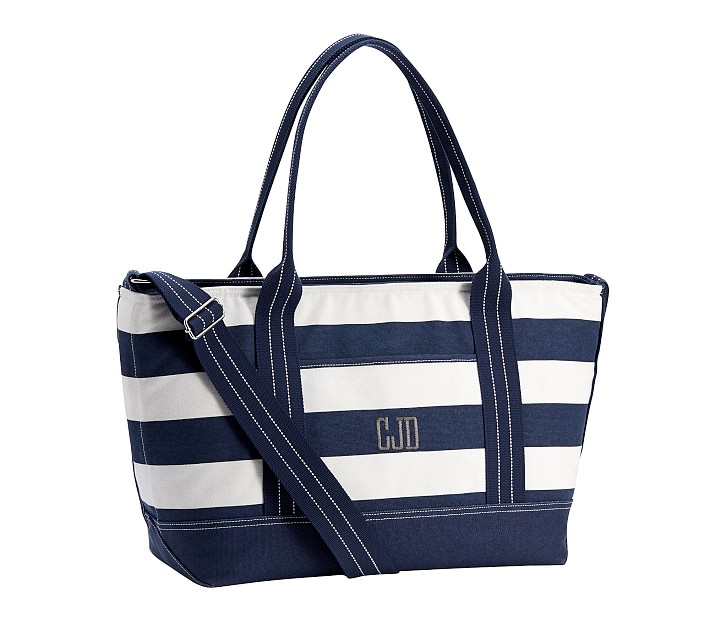 Navy Rugby Stripe Cooler Tote