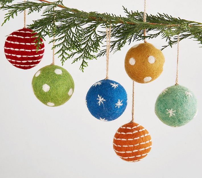 Multicolor Felted Wool Ball Ornaments, Set of 6