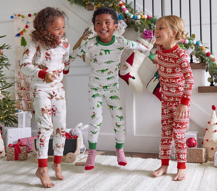 Family Matching Dinosaur T-REX Print Christmas Pajamas Sets (Flame Resistant)