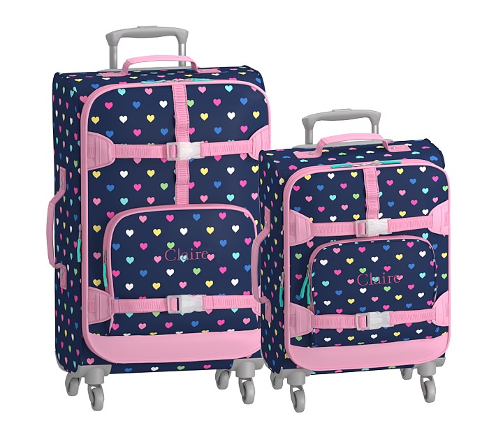 Mackenzie Navy Pink Multi Hearts Spinner Luggage Bundle, Set Of 2