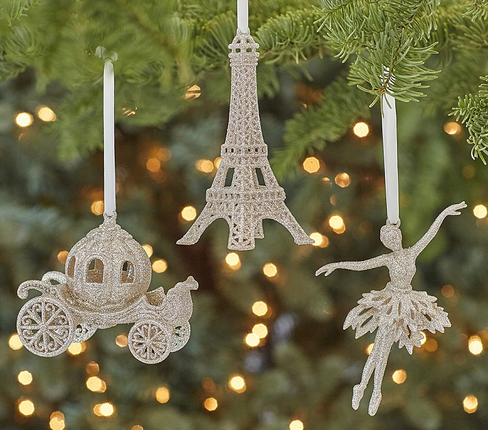 Silver Glitter Parisian Ballerina Ornaments