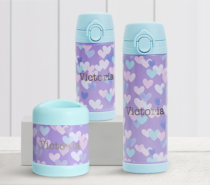 Mackenzie Lavender Aqua Cascading Hearts Water Bottles