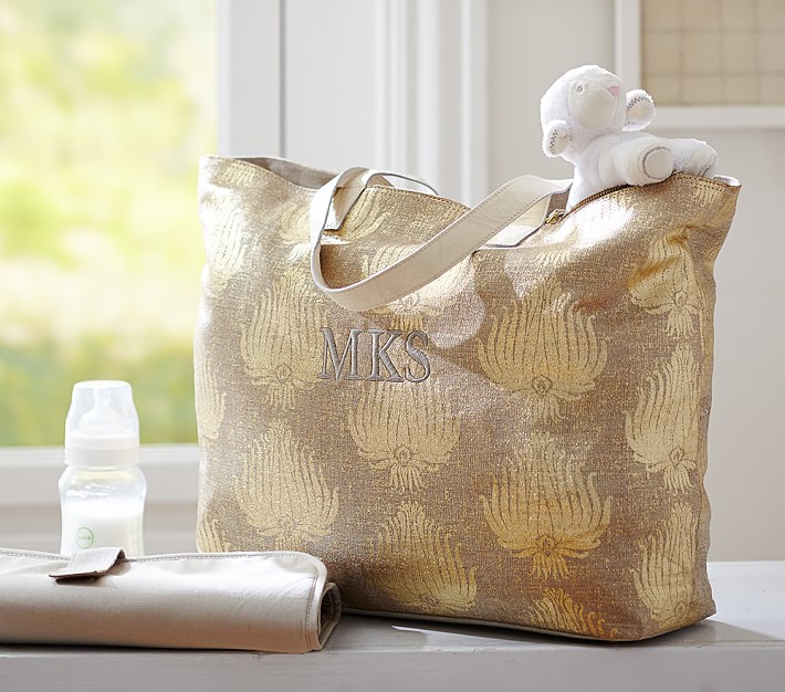 Champagne Gold Luxe Metallic Printed Diaper Bag