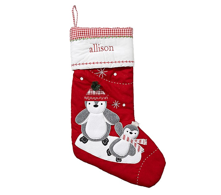 Gray Penguin Quilted Stocking