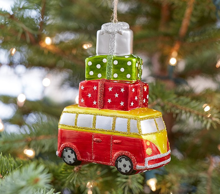 Mercury Glass Van With Gifts Ornament