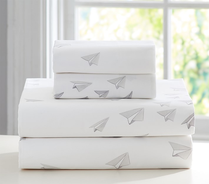 Monique Lhuillier Scattered Paper Planes Sateen Sheet Set &amp; Pillowcases