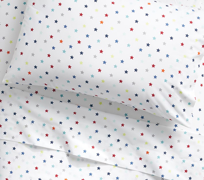 Organic Multi Mini Star Toddler Sheet Set &amp; Pillowcase