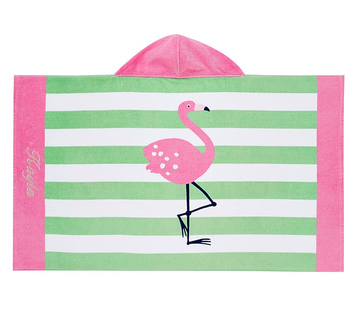 Flamingo Stripe Kid Beach Hooded Towel