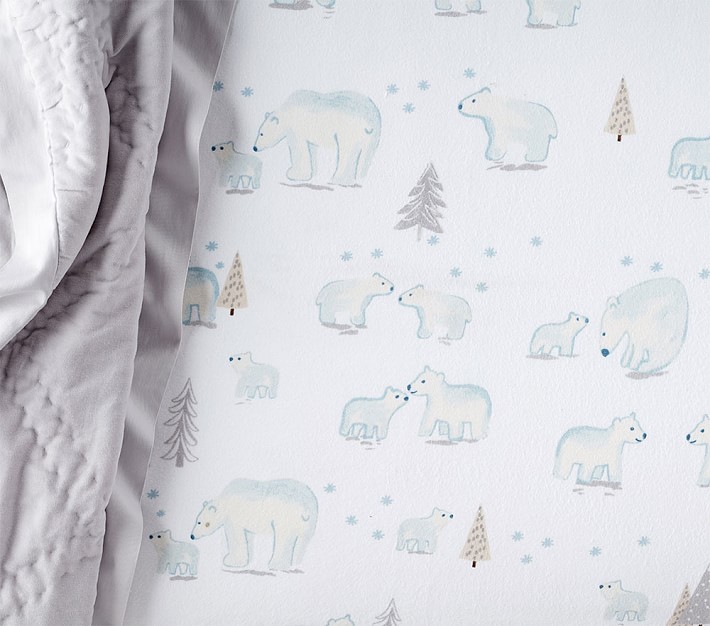 Winter Polar Bear Organic Flannel Crib Fitted Sheet