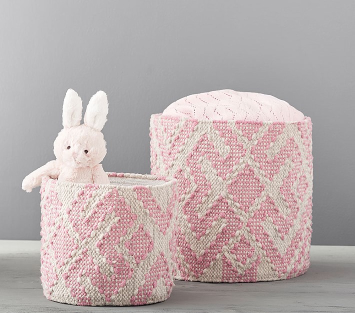 Pink Soft Preppy Diamond Weave Storage