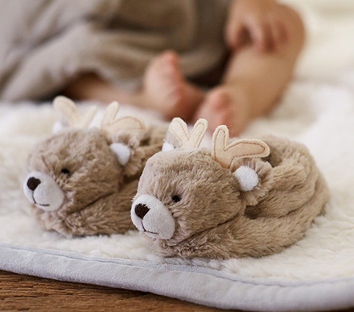 Nursery Faux-Fur Reindeer Slippers