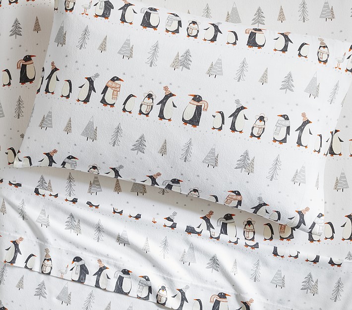 Winter Penguin Flannel Sheet Set &amp; Pillowcases