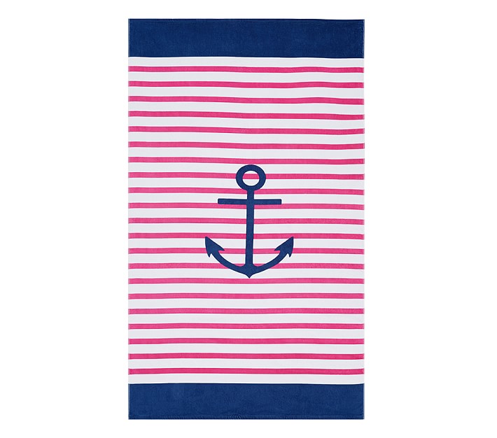 Anchor Stripe Adult Beach Towel Pink Navy