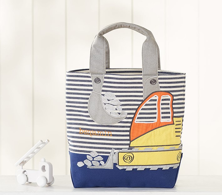 Striped Critter Navy Construction Tote