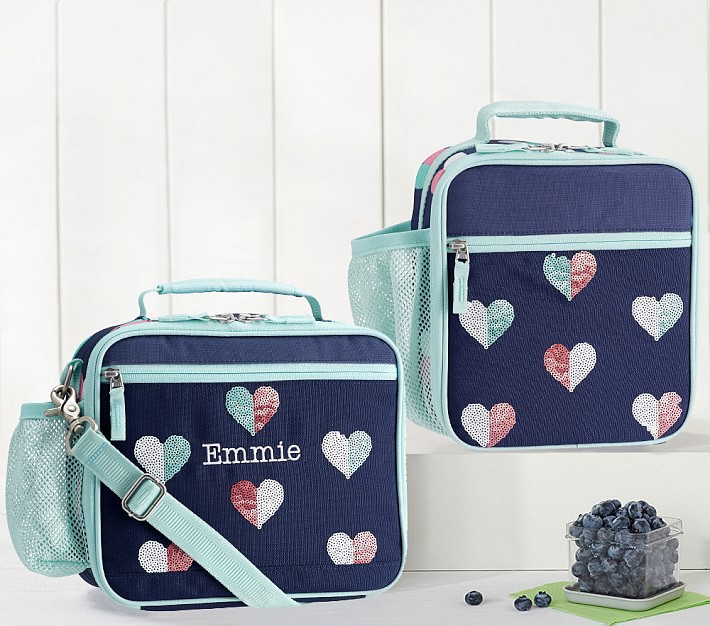 Mackenzie Navy Mod Heart Sequins Lunch Boxes