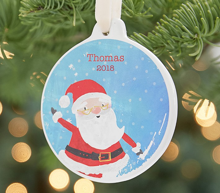 Personalized Ceramic Merry &amp; Bright Santa Ornament