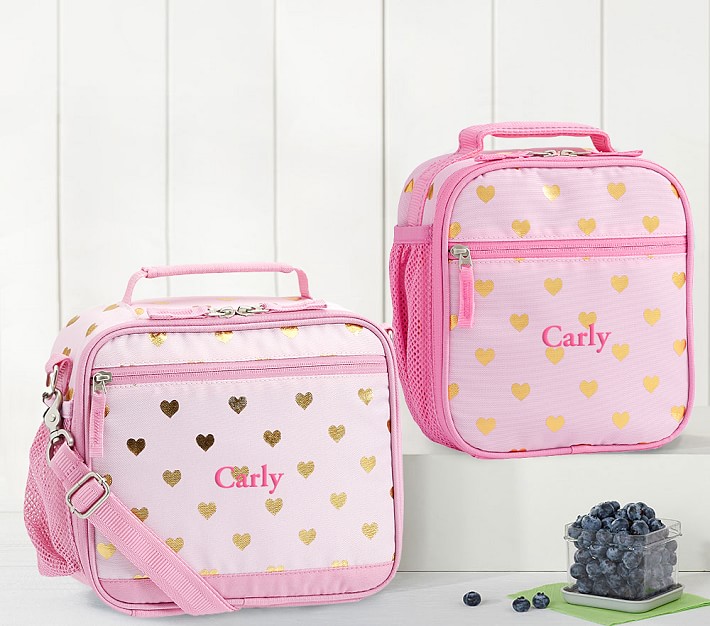 Mackenzie Pink/Gold Foil Hearts Lunch Boxes