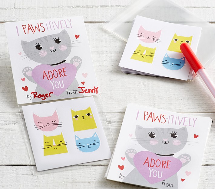 Cat Stickers Valentine's Day Card Set