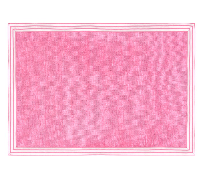 Bordered Chenille Rug- Bright Pink