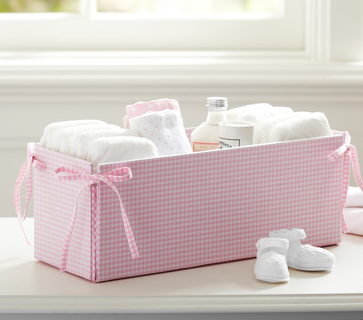 Light Pink Gingham Changing Table Storage