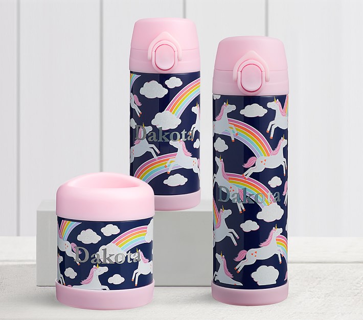 Mackenzie  Navy Rainbow Unicorn Glow-in-the-Dark Water Bottles