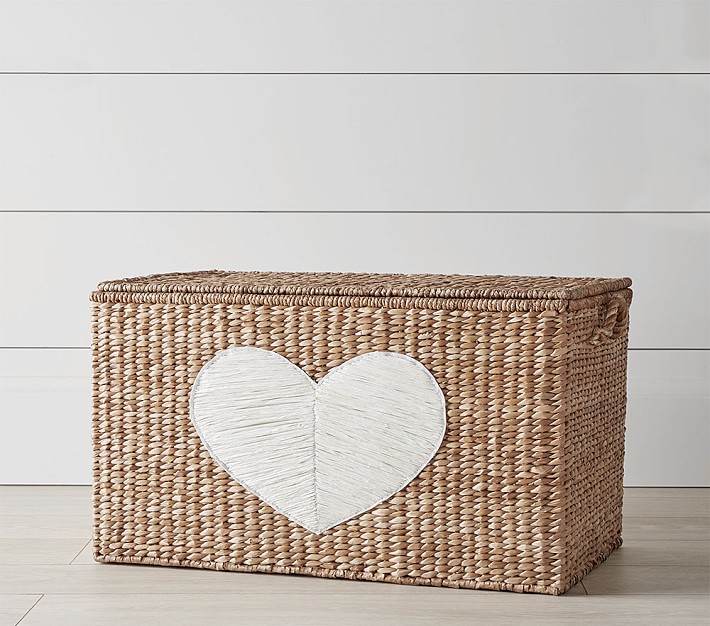 White Heart Woven Storage Basket