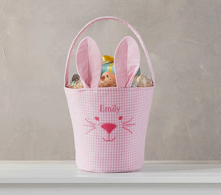 Pink Gingham Bunny Easter Bucket