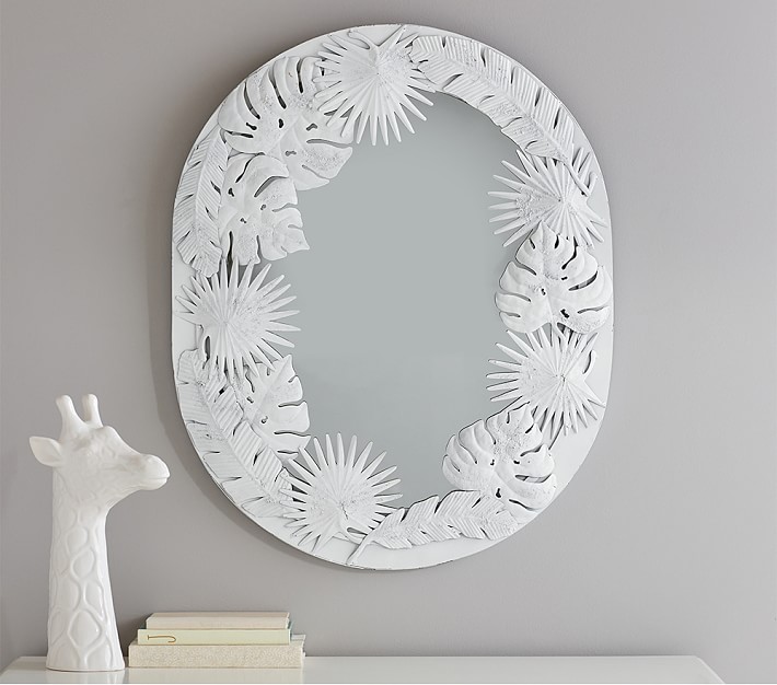 White Oval Palm Mirror
