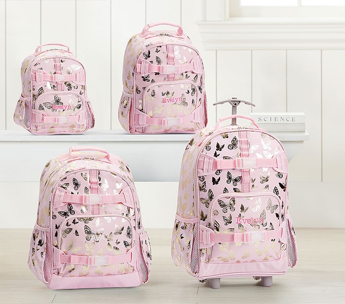 Mackenzie Pink Gold Foil Butterflies Backpacks
