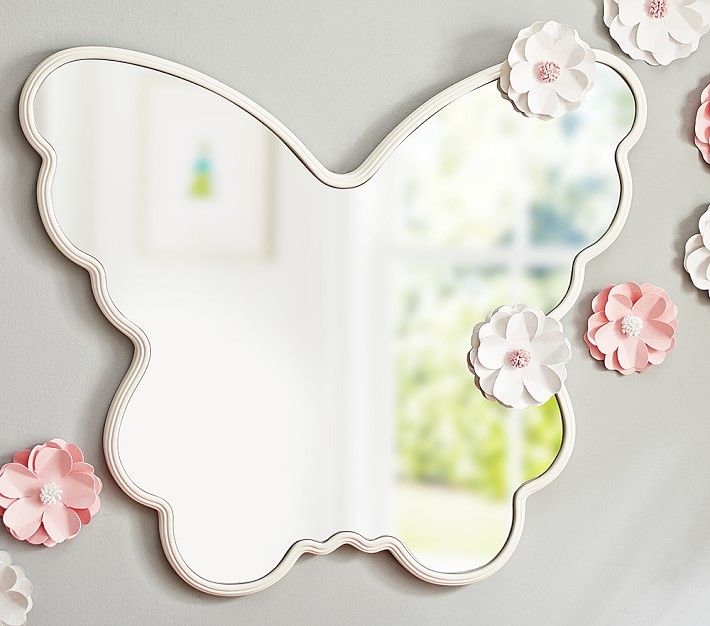 White Framed Butterfly Mirror