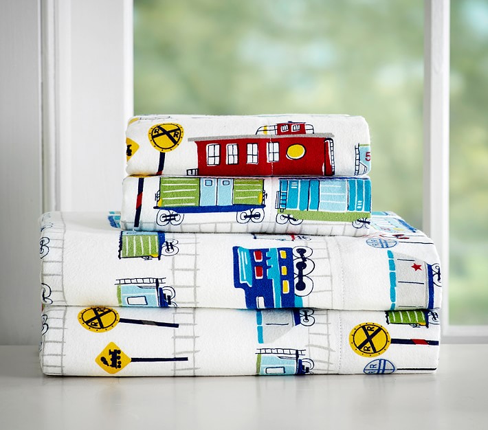 Train Flannel Sheet Set &amp; Pillowcases