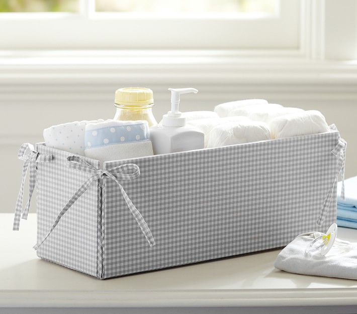 Gray Gingham Changing Table Storage