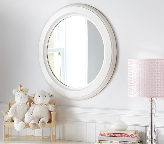 Distressed White Wood Round Kids Mirror | Pottery Barn Kids
