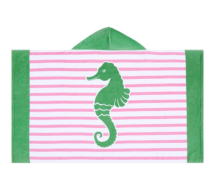 Breton Stripe Seahorse Kid Beach Hooded Towel