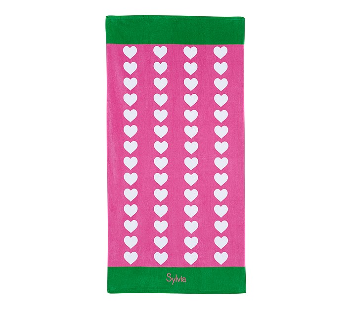 Classic Repeat Heart Towel Pink Green