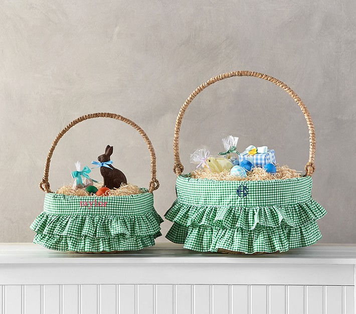 Green Gingham Ruffle Easter Basket Liners