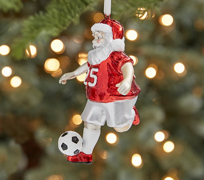 Mercury Glass Soccer Santa Ornament