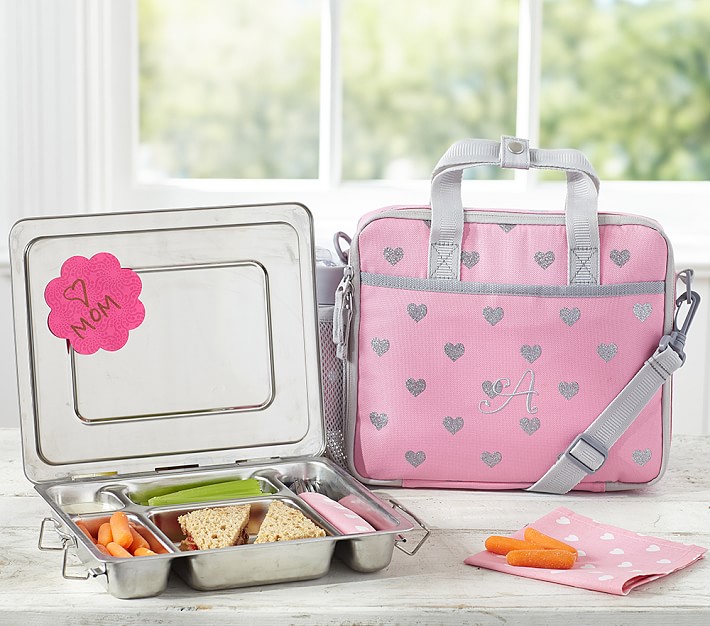 Mackenzie Pink Glitter Heart All-in-One Lunch Box