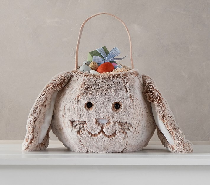 Taupe Bunny Puffy Easter Basket